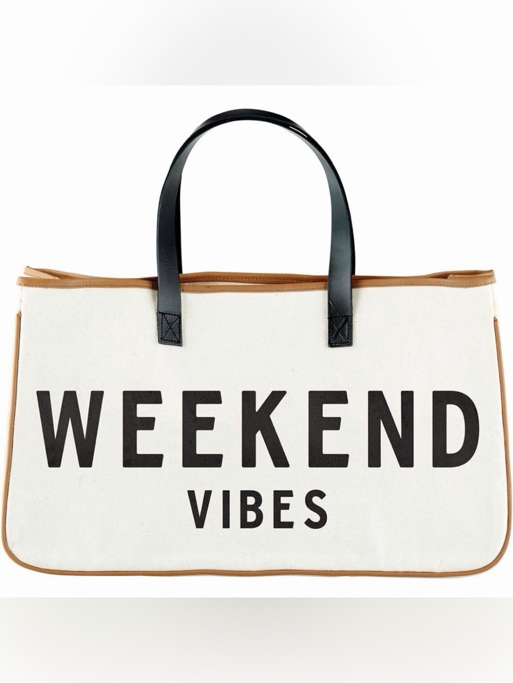 Weekend Vibes Canvas Tote Bag - Black & Cream